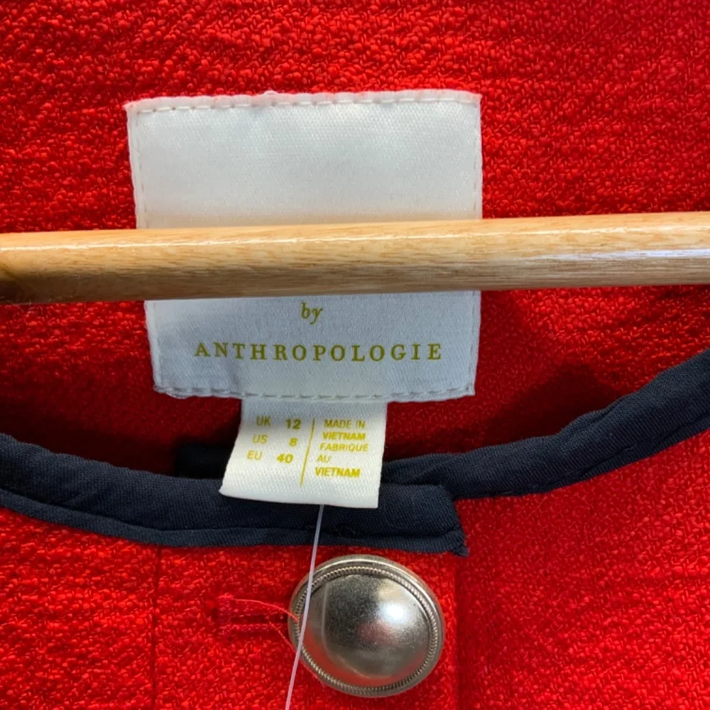 Anthropologie Red Maeve Cropped Shrunken Tweed Jacket Blazer - Picture 8 of 16